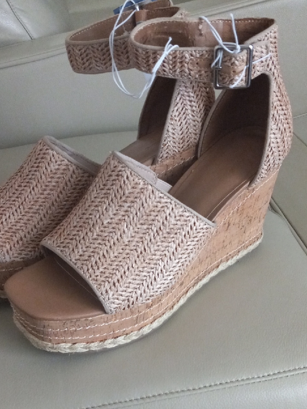 Universal Thread Tan Braided Espadrille Wedge Sandals with Ankle Buckle Size 11
